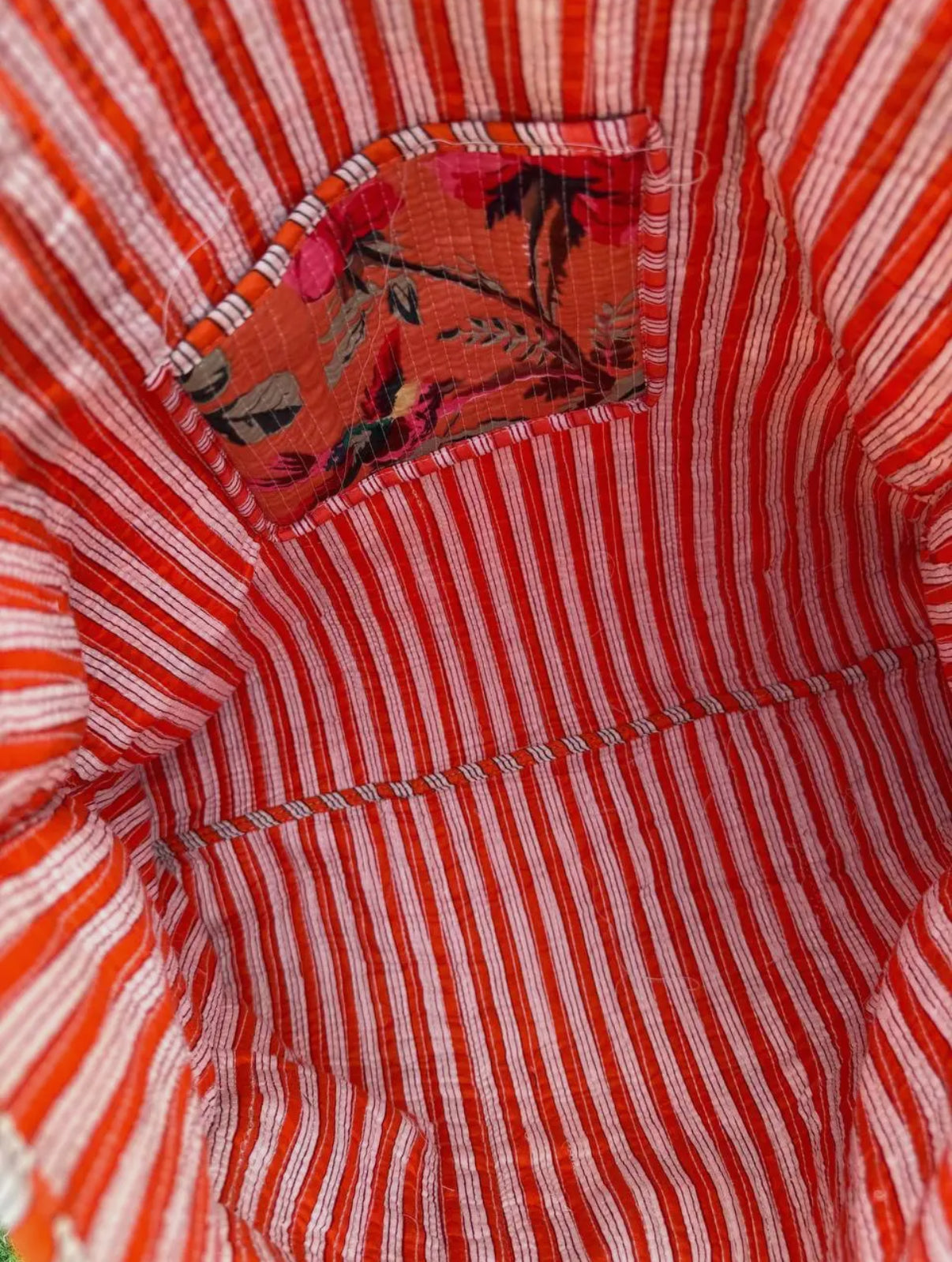 Salmon Bird Floral Quilted Bag