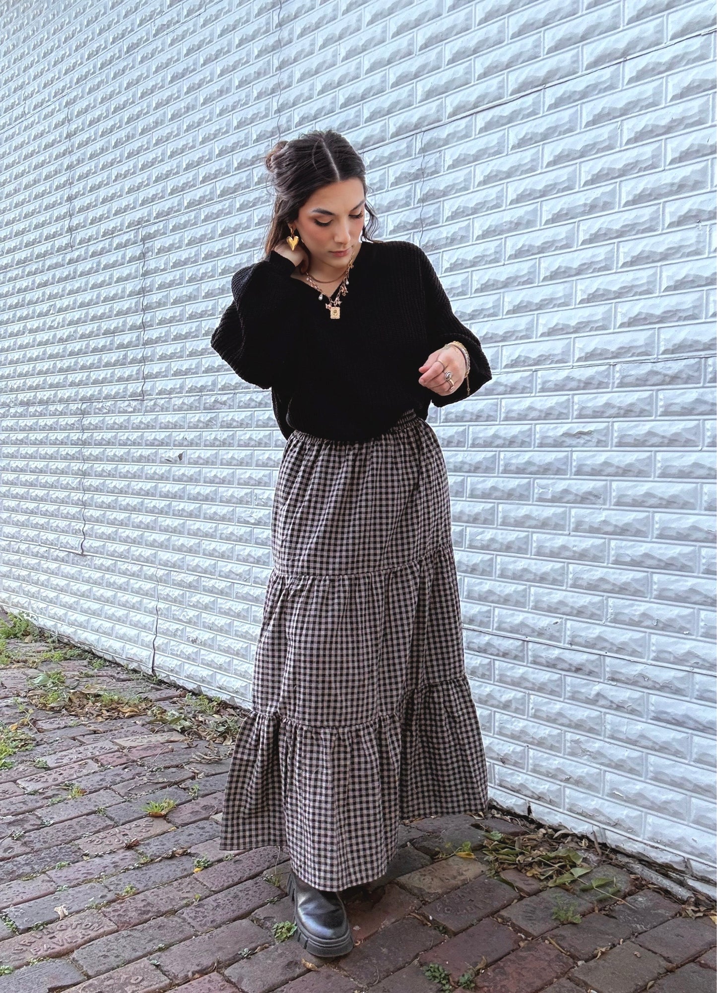 Salem Nights Gingham Midi Skirt
