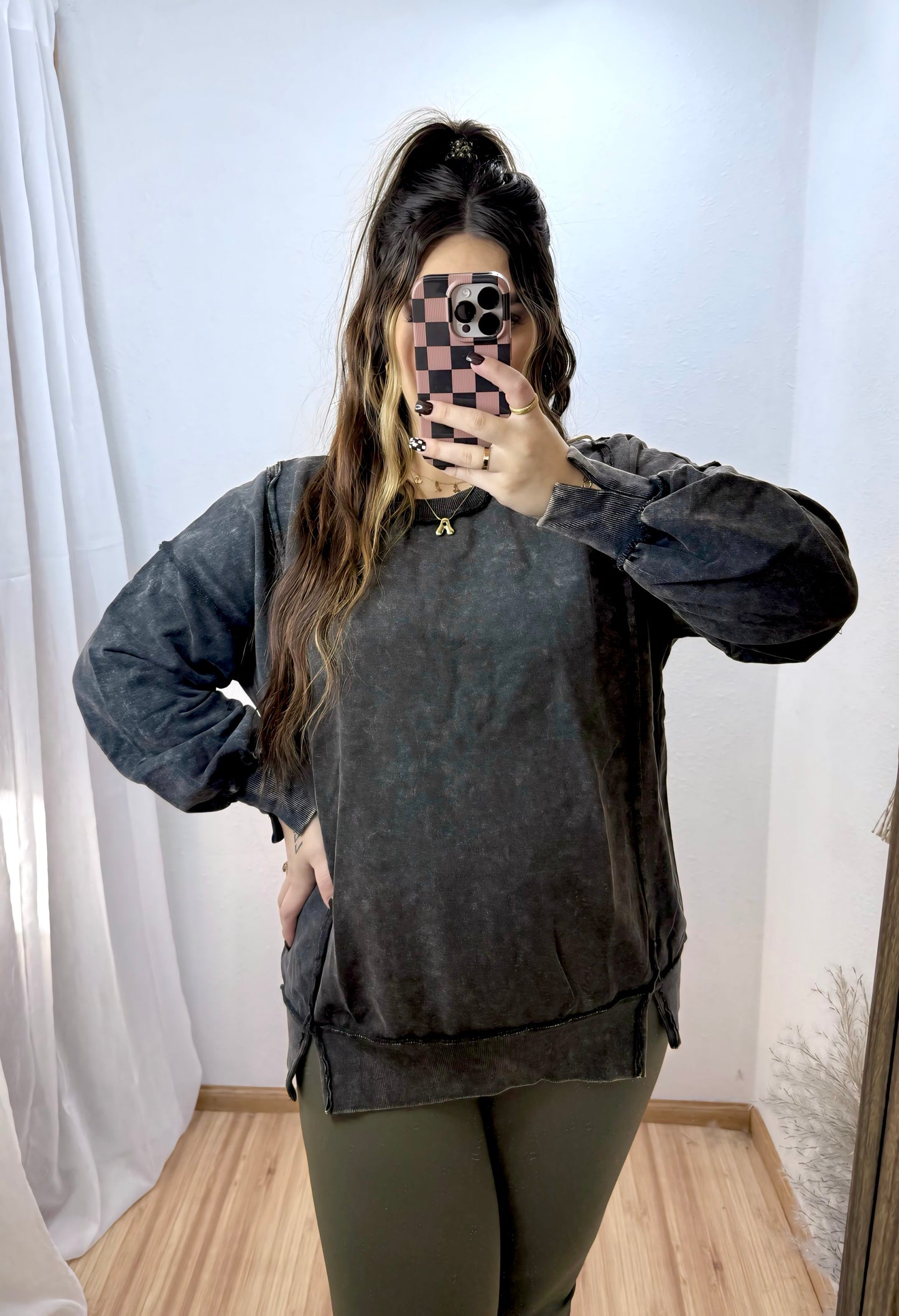 Black Acid Washed Pullover