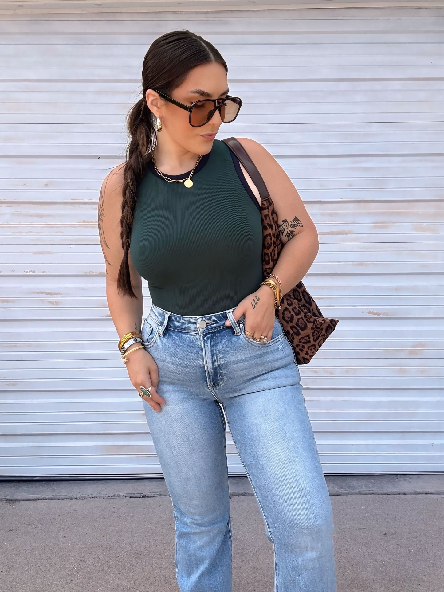 Essential Ribbed Bodysuit : Hunter