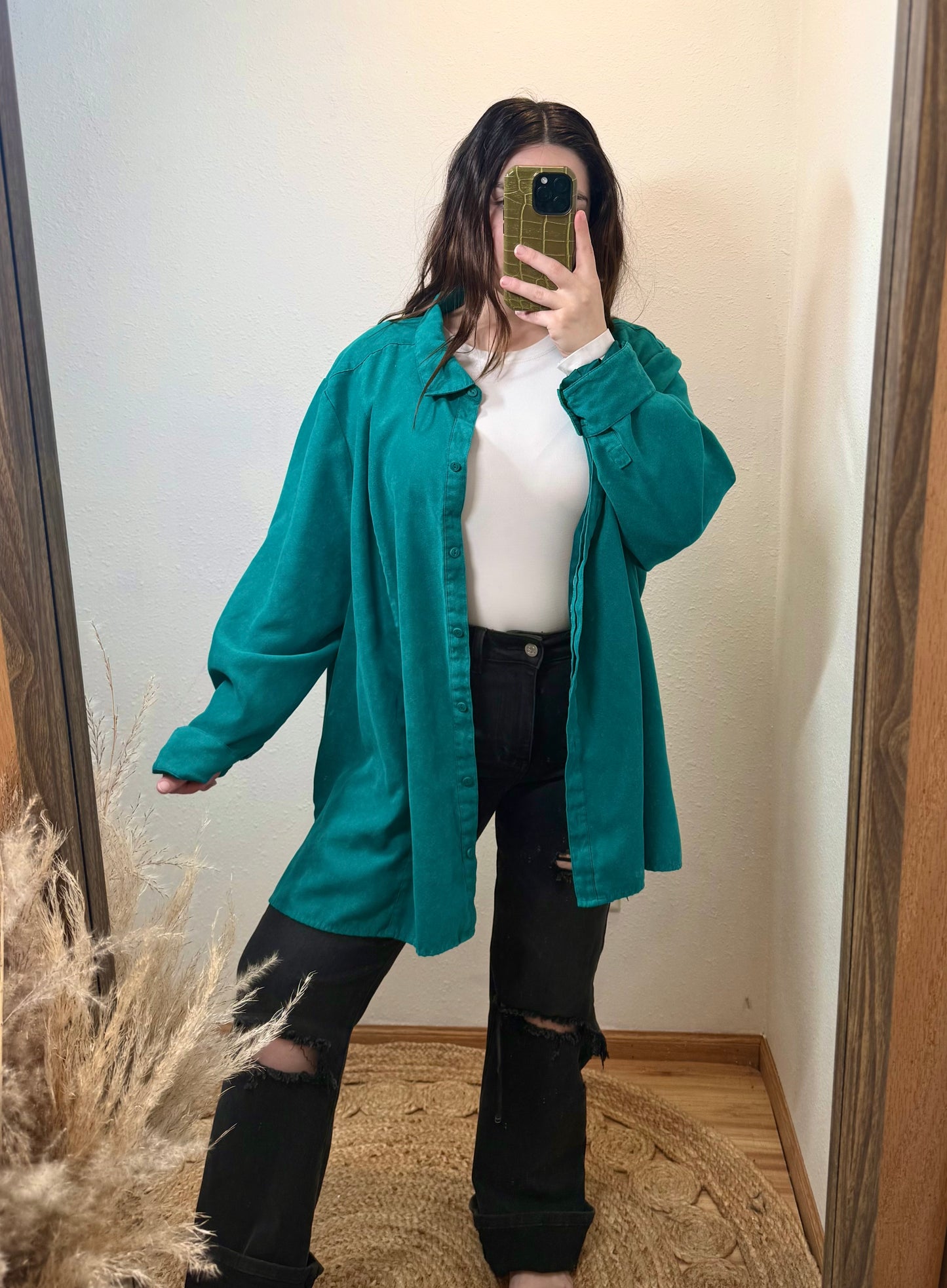 Teal Suede Button Top (3X)