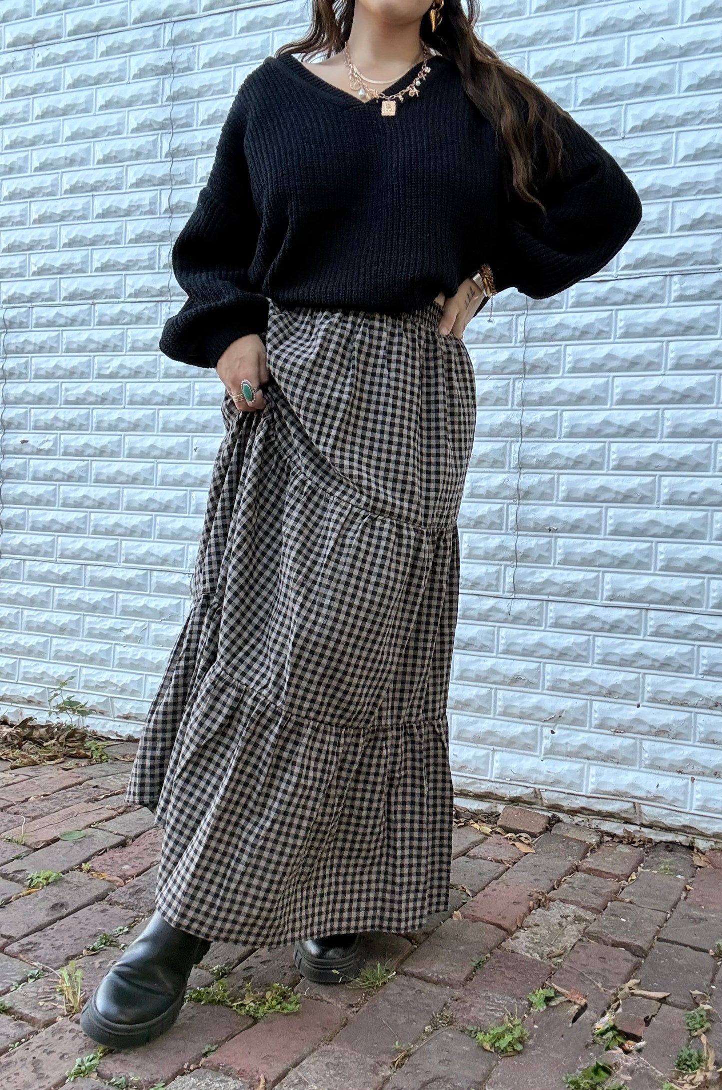 Salem Nights Gingham Midi Skirt