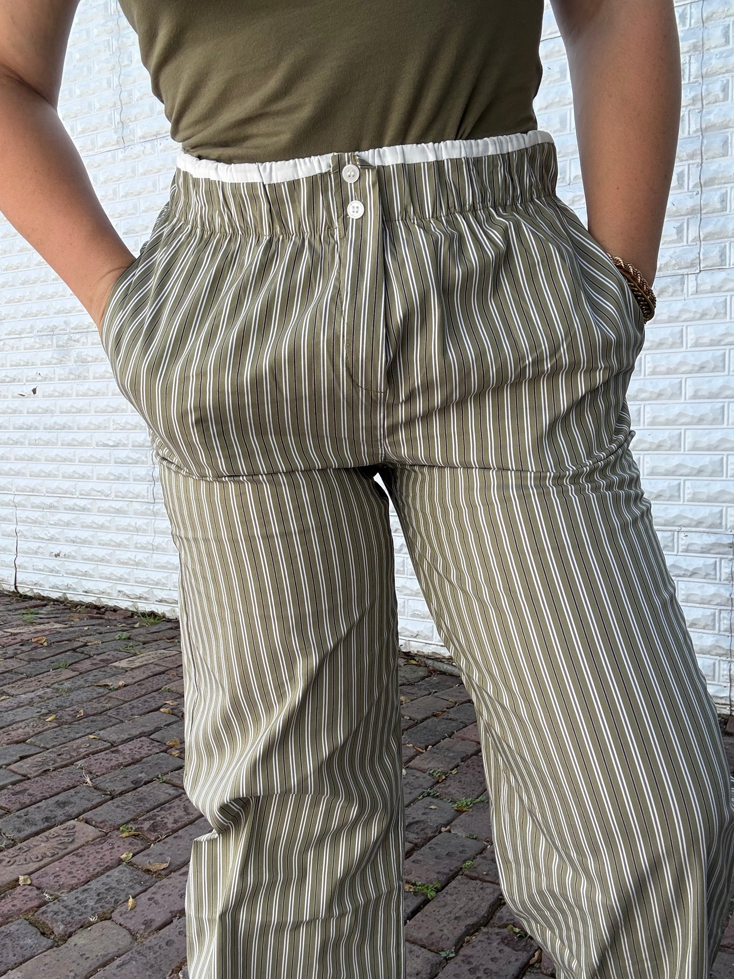 Olive Pinstripe Boxer Pants
