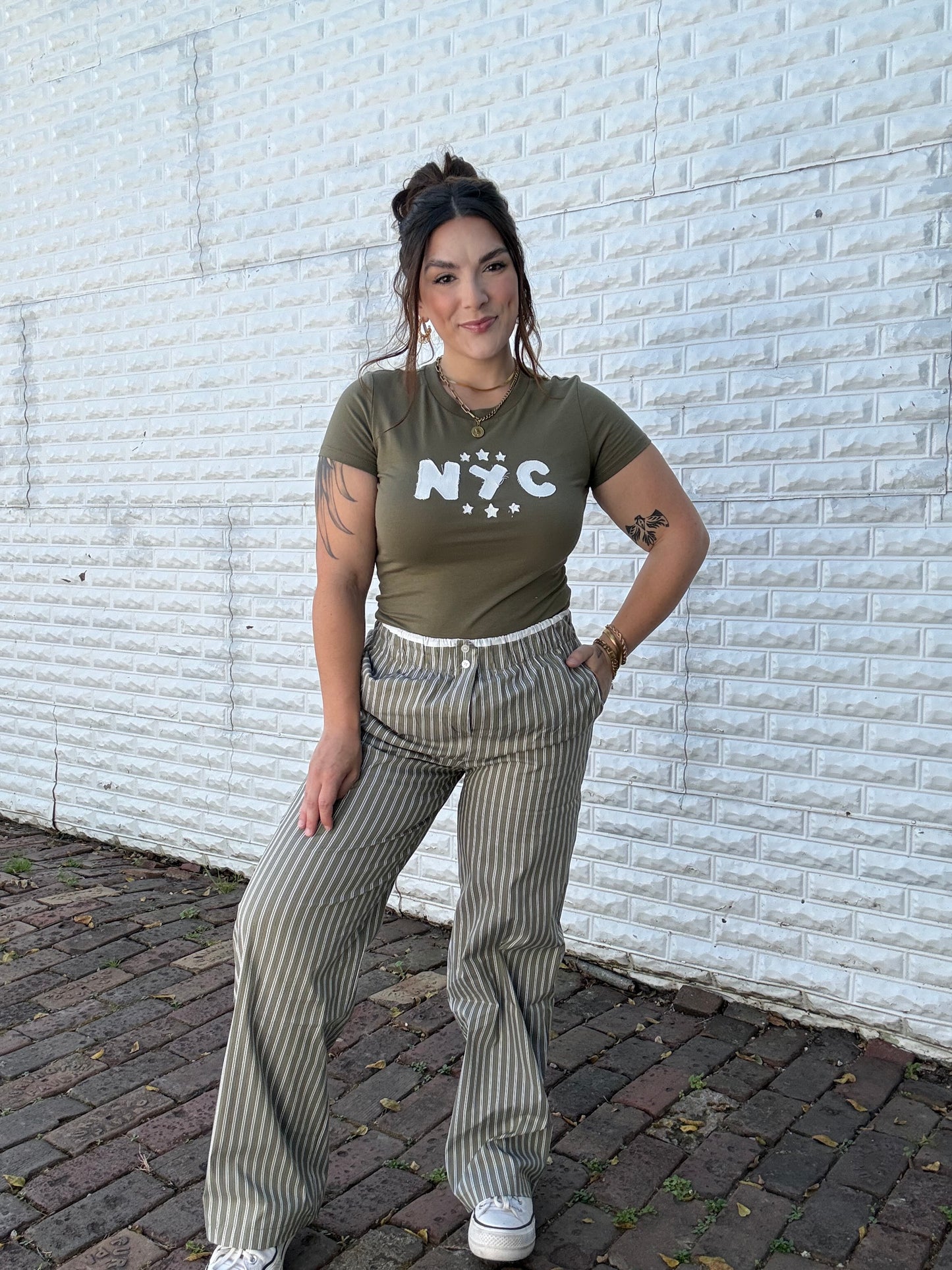 Olive Pinstripe Boxer Pants