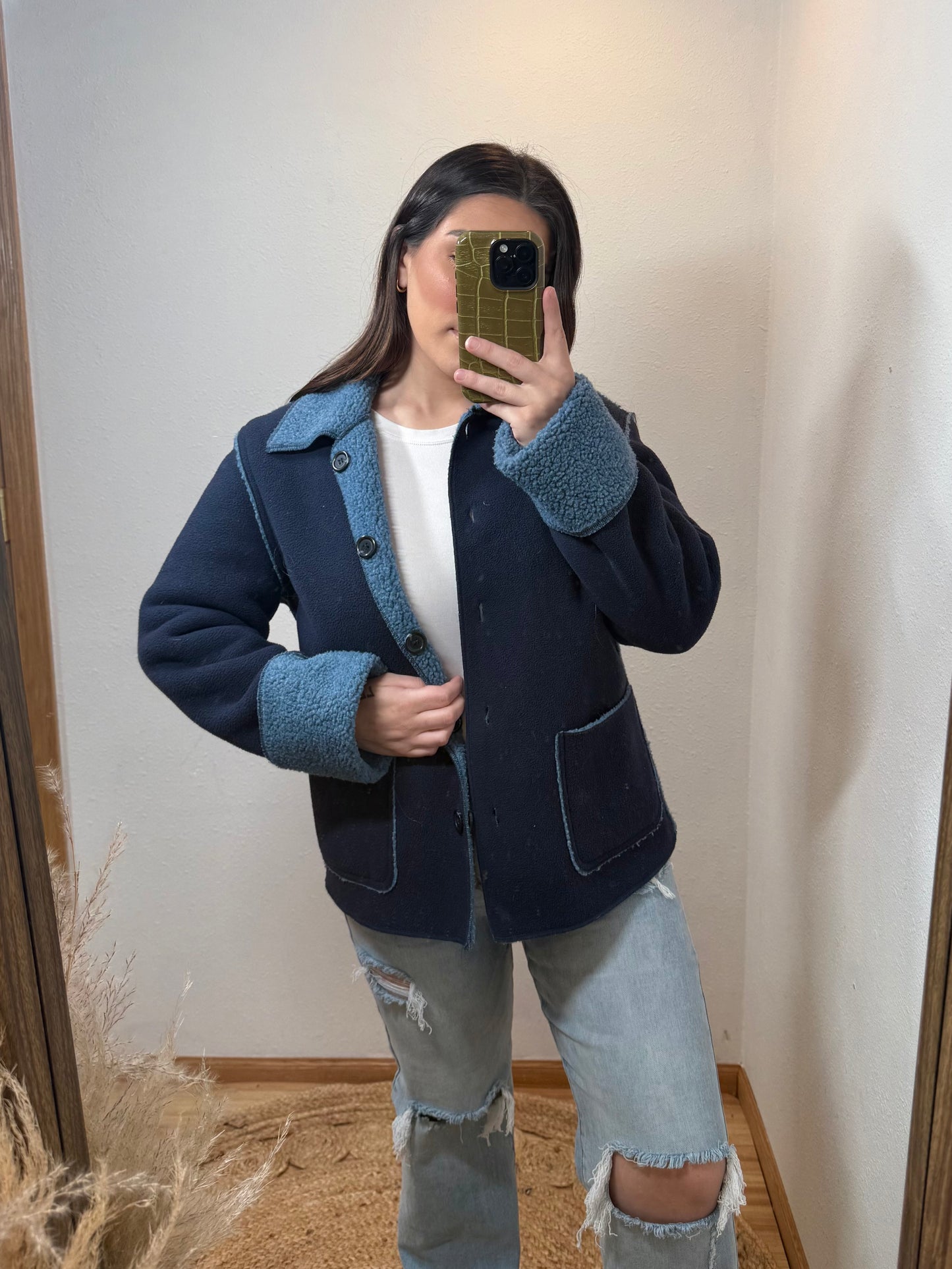 Navy Reversible Fleece Vintage Jacket (Medium)