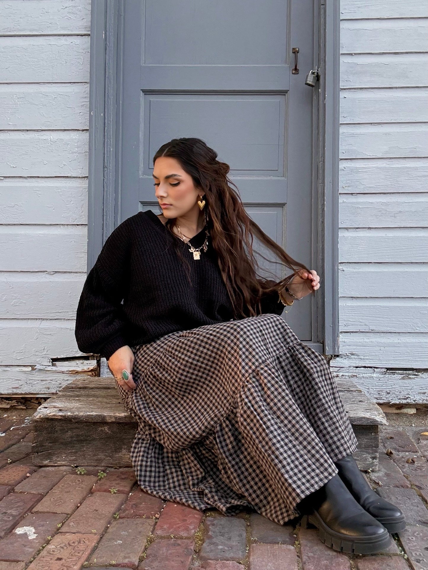 Salem Nights Gingham Midi Skirt