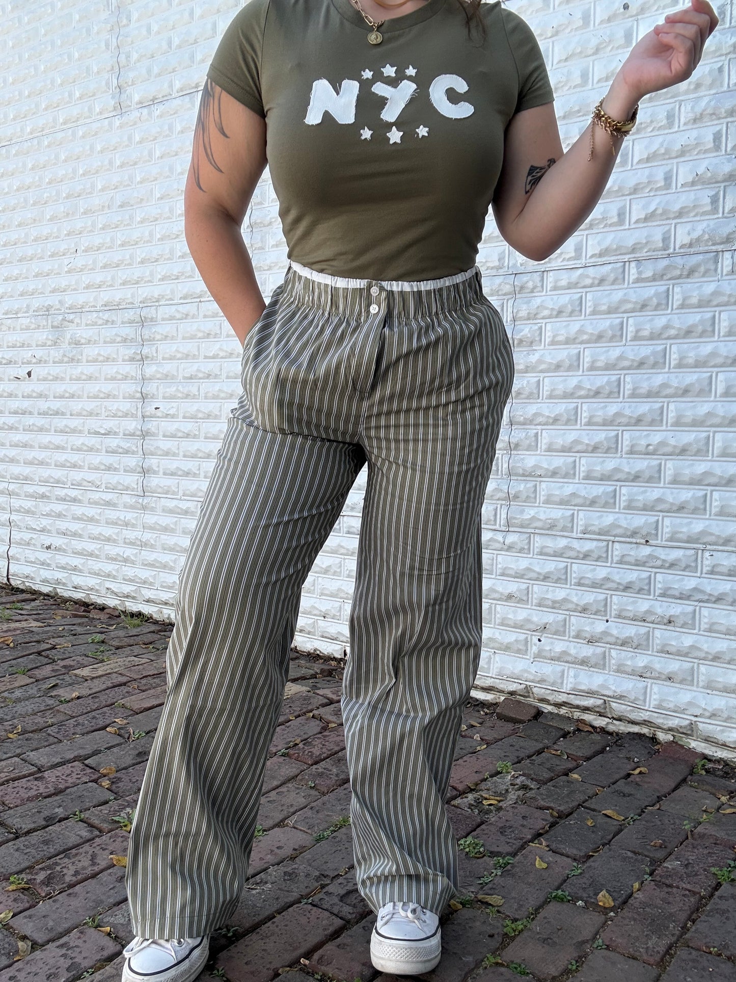 Olive Pinstripe Boxer Pants