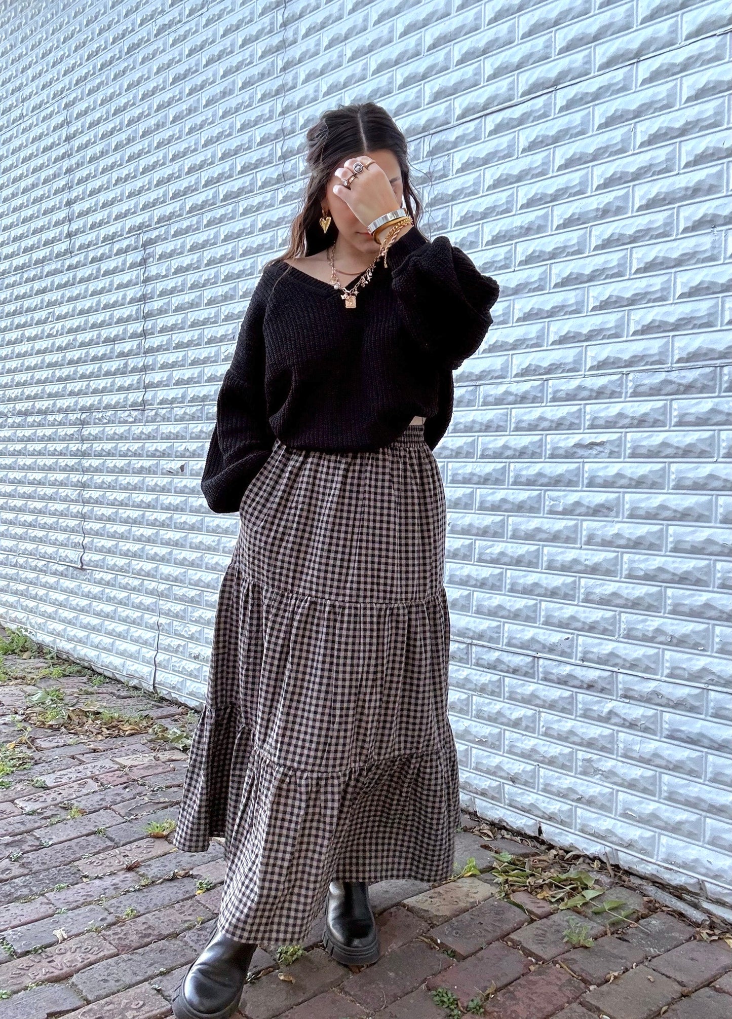Salem Nights Gingham Midi Skirt