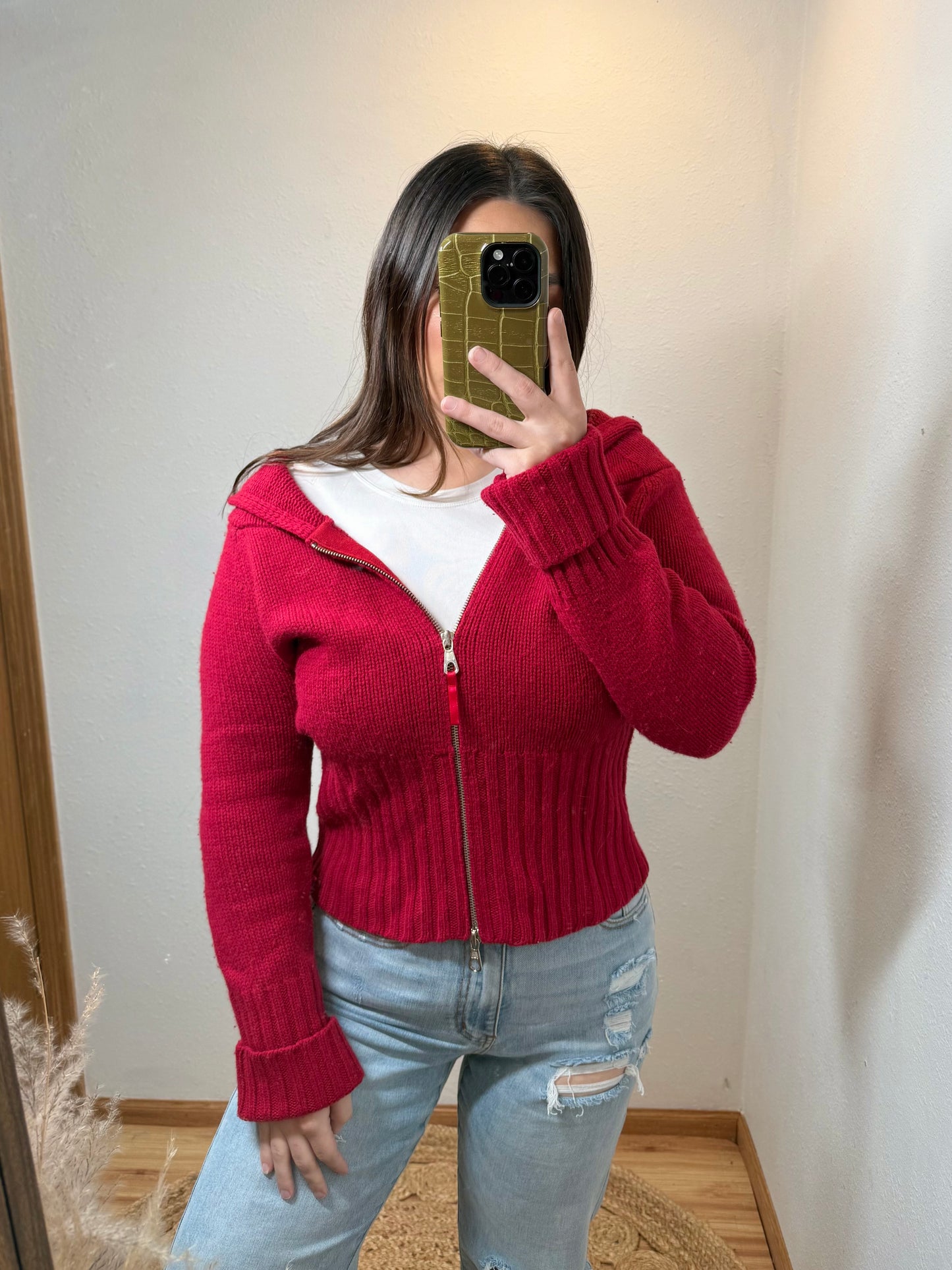 Express Y2K Double Zip Knit Jacket (Large)