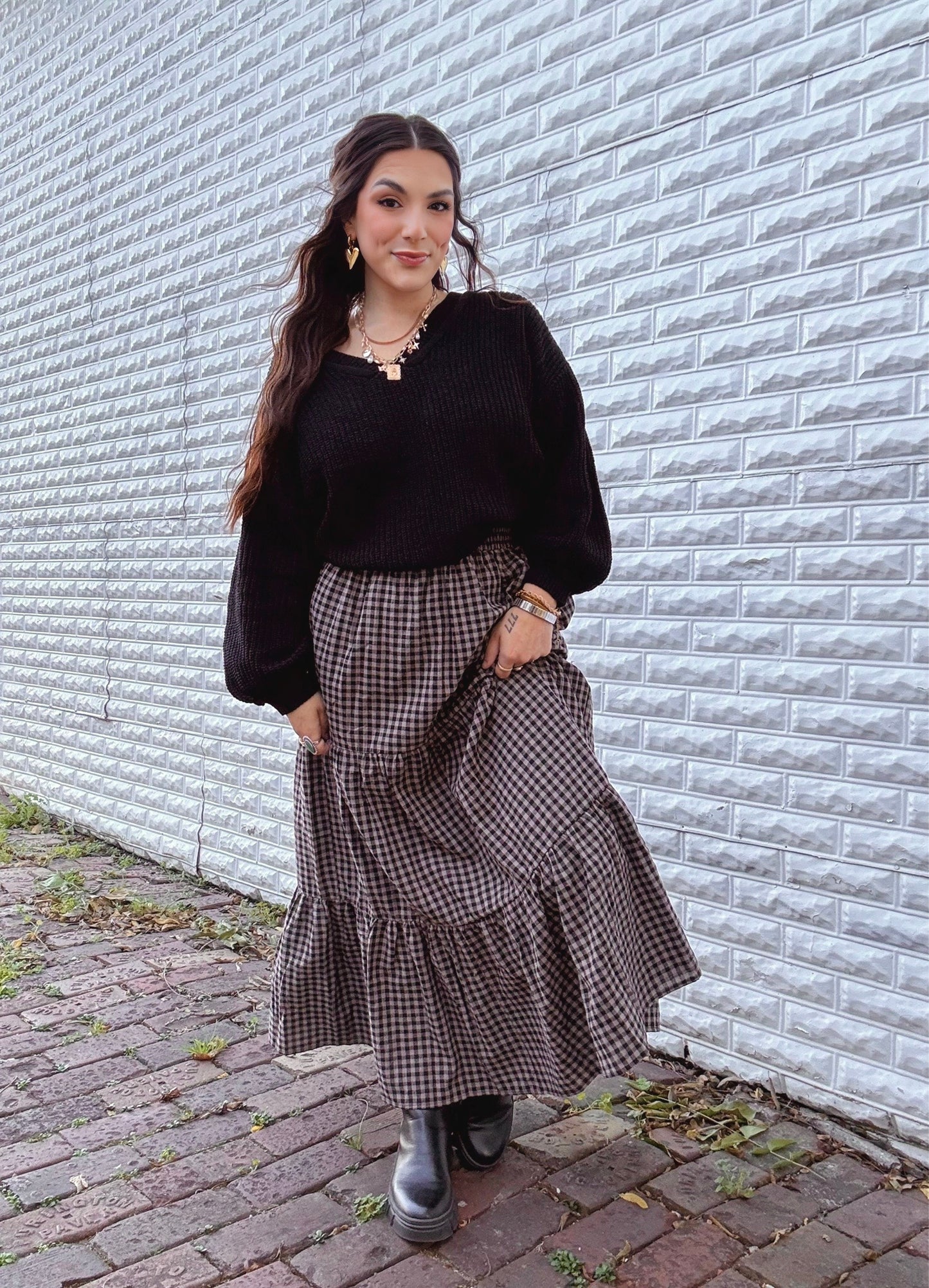 Salem Nights Gingham Midi Skirt