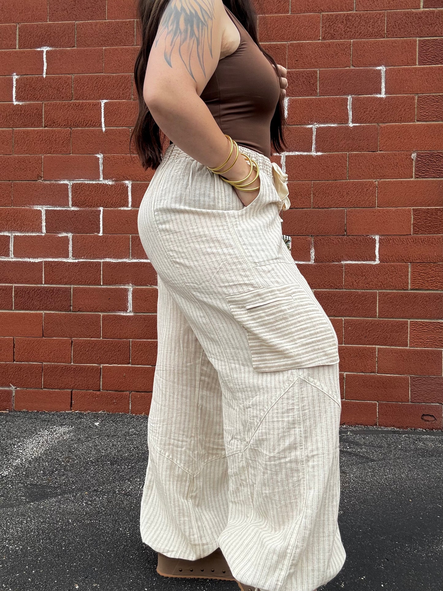 Neutral Striped Linen Pants