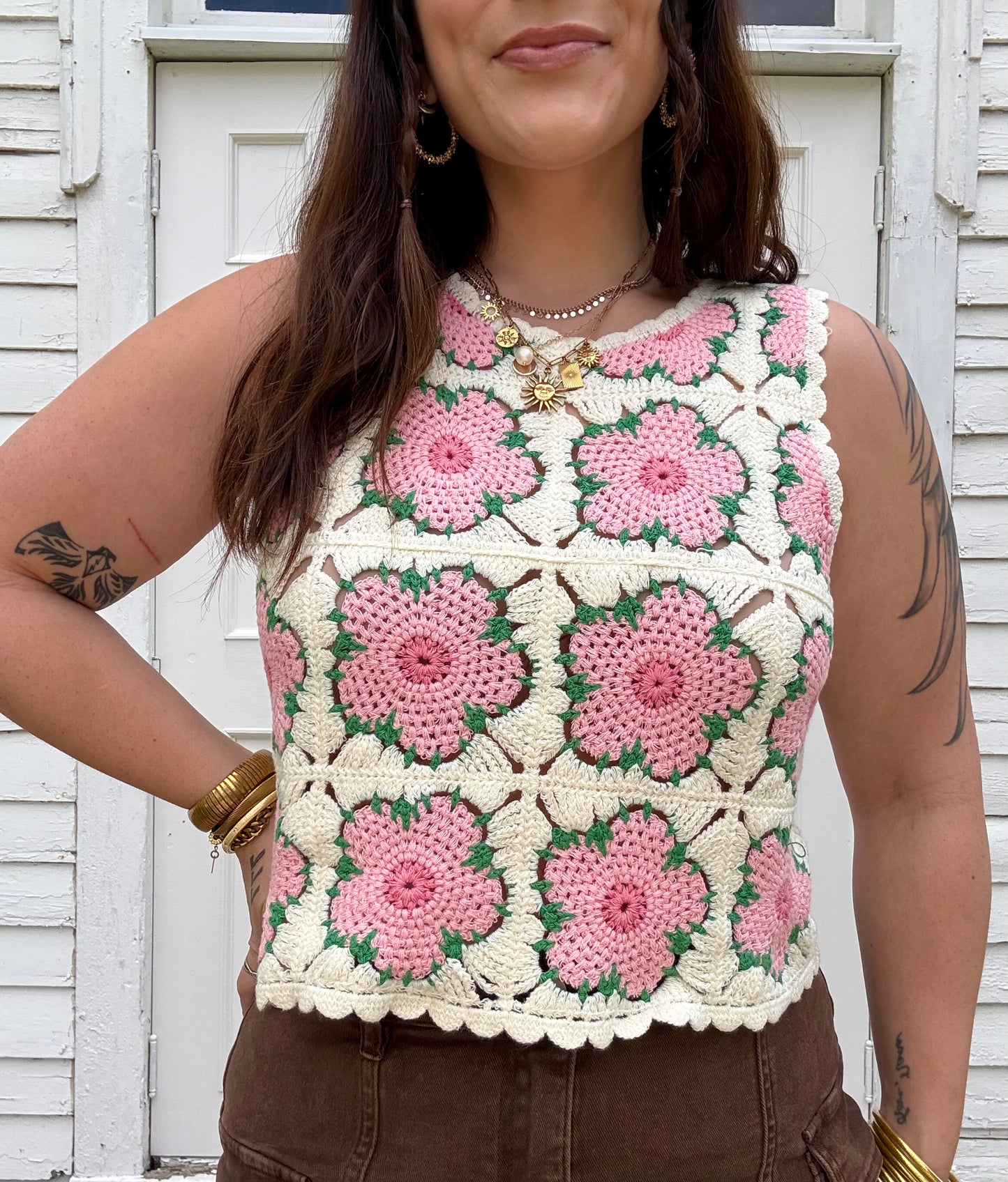 Daisy Crochet Knit Tank