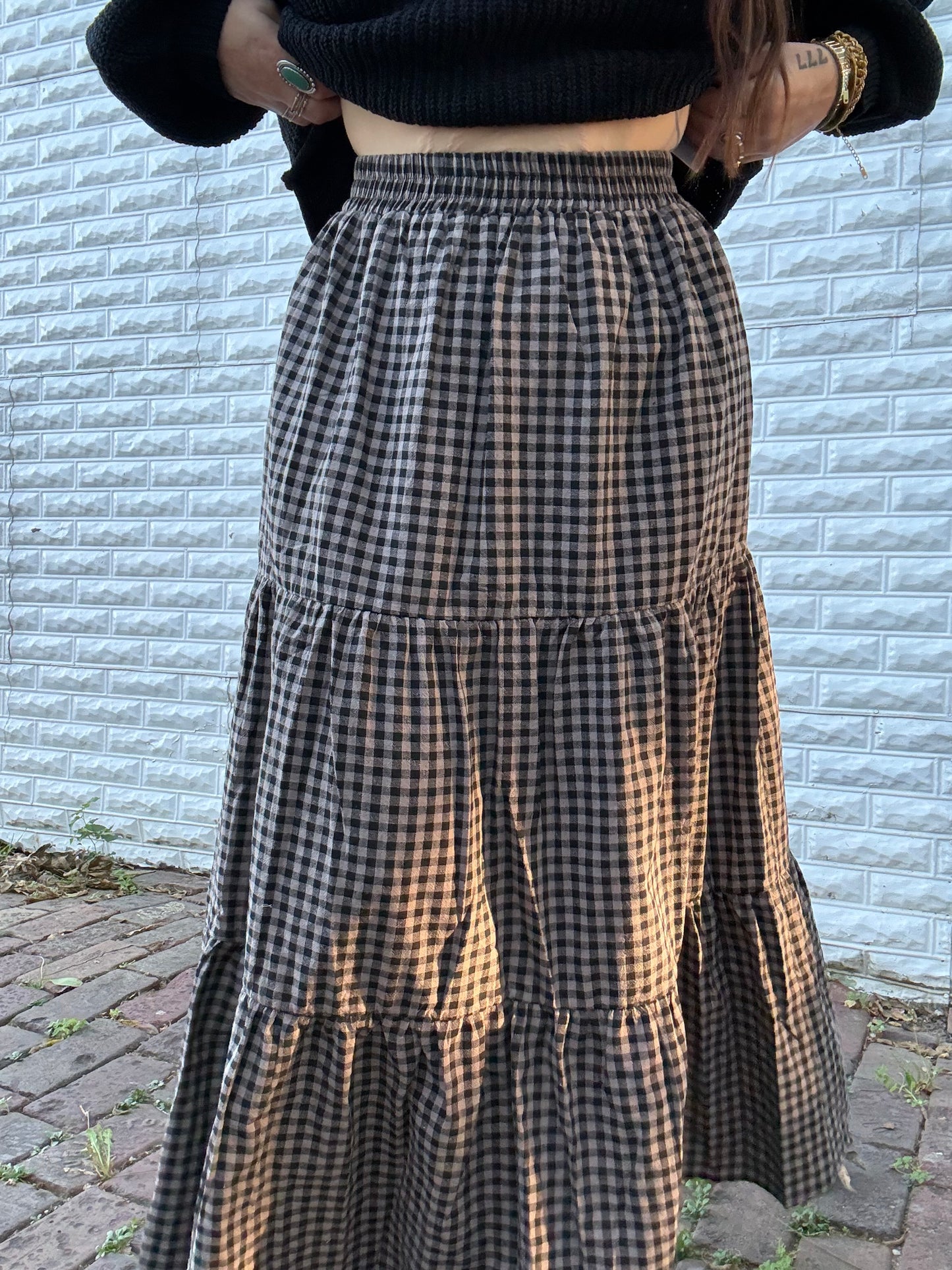 Salem Nights Gingham Midi Skirt
