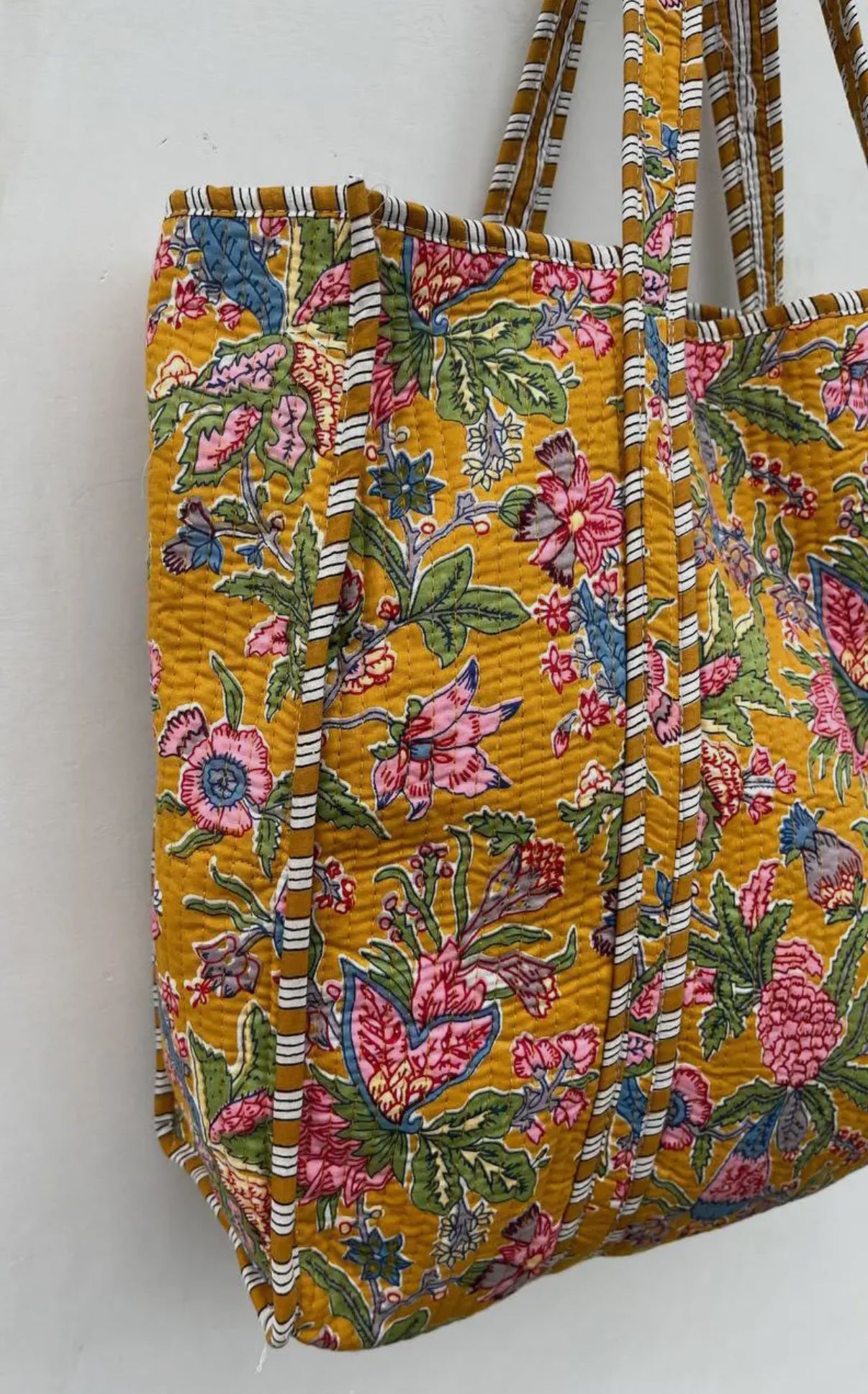 Mustard Boho Floral Quilted Bag