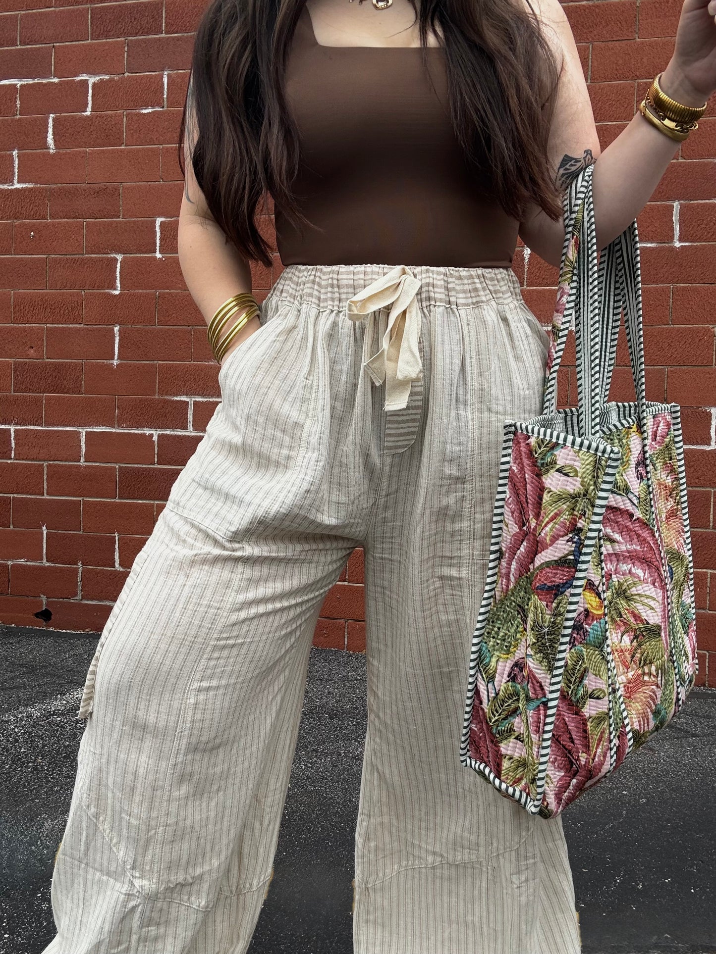 Neutral Striped Linen Pants