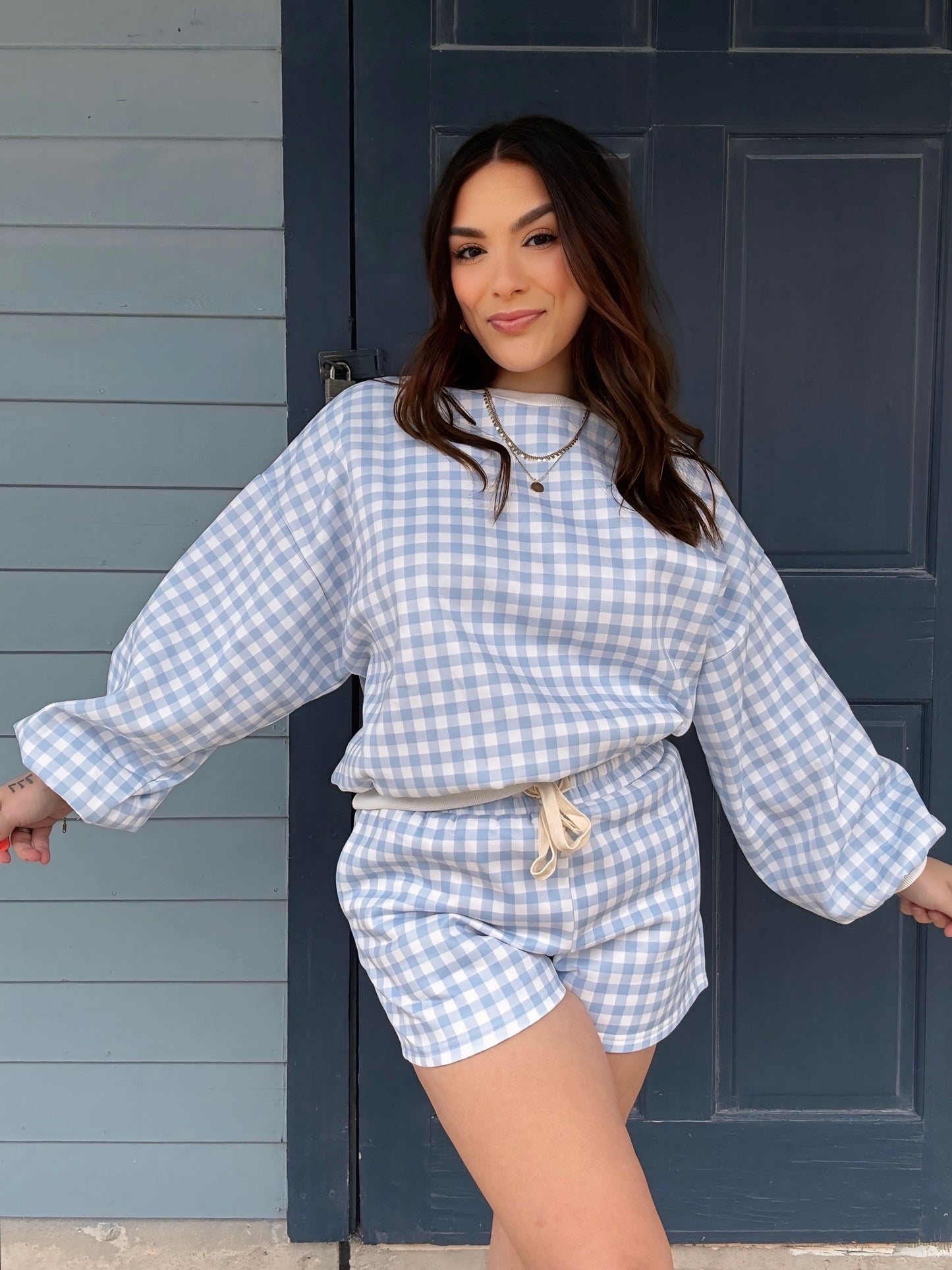 Blue Skies Gingham Lounge Set