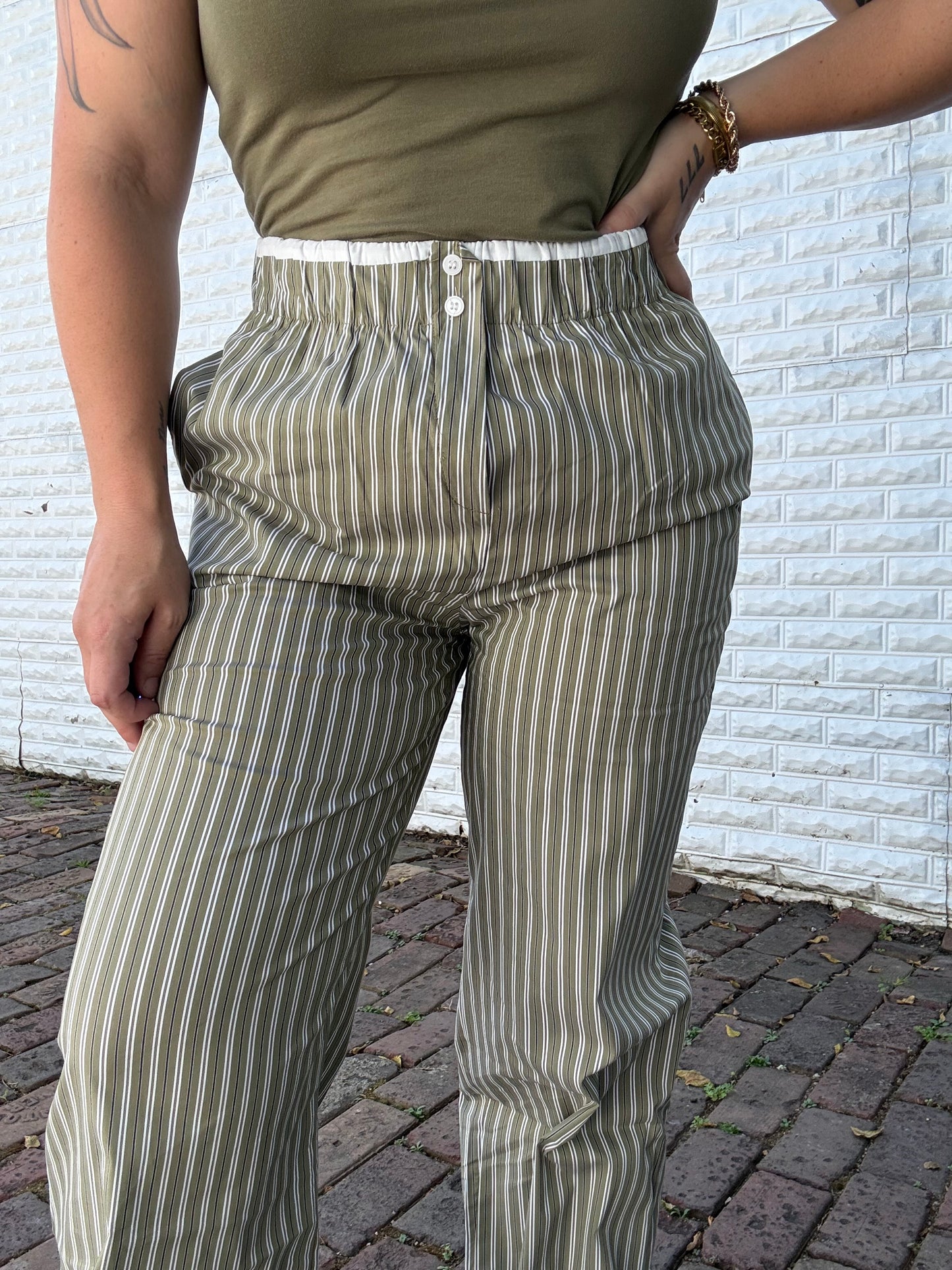 Olive Pinstripe Boxer Pants