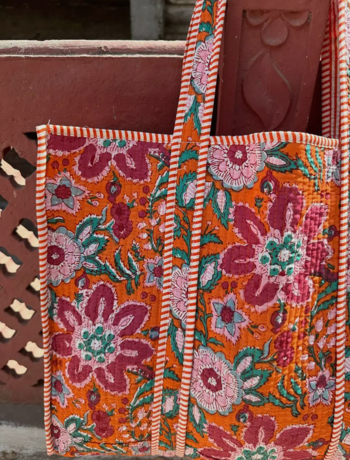 Orange Floral Quilted Bag