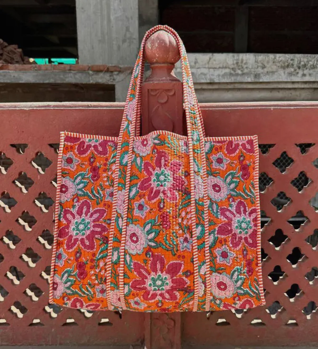 Orange Floral Quilted Bag