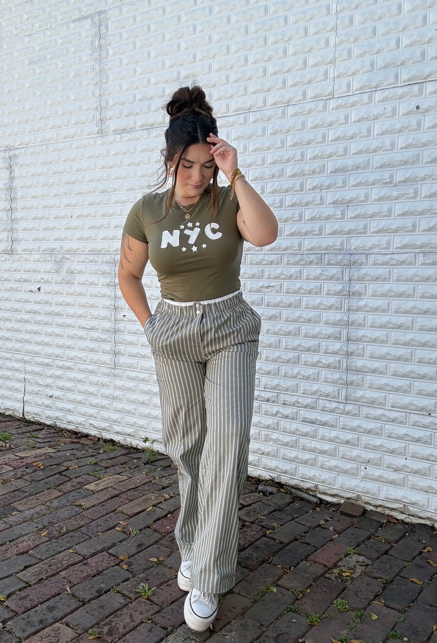 Olive Pinstripe Boxer Pants