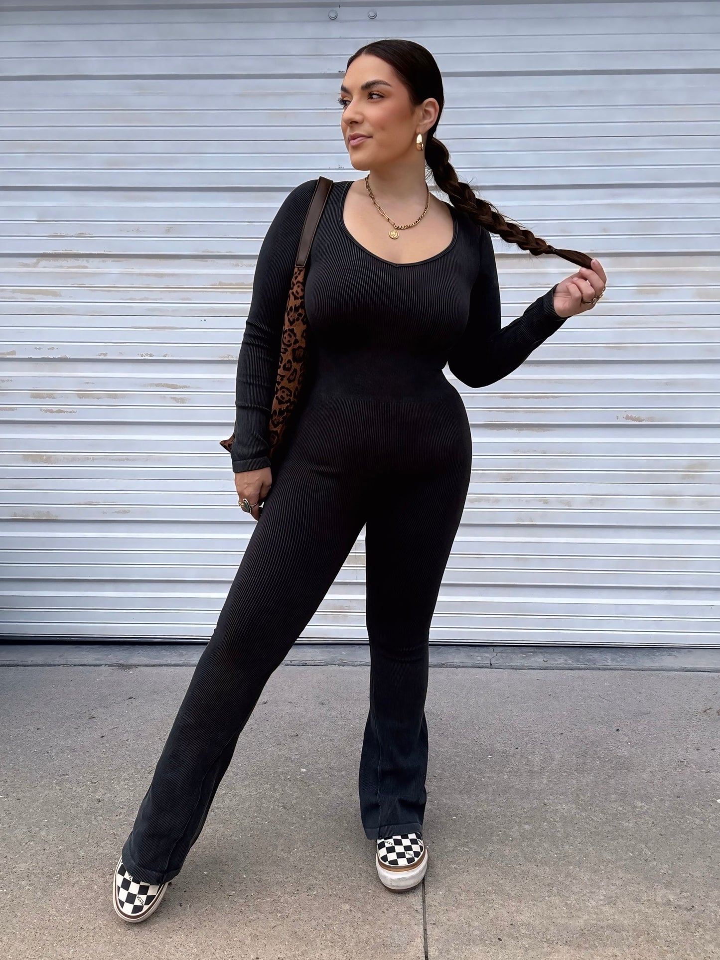 Running Around Ribbed Jumpsuit : Black