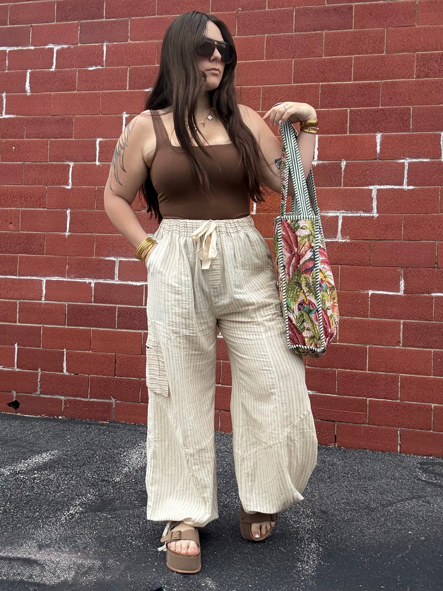Neutral Striped Linen Pants