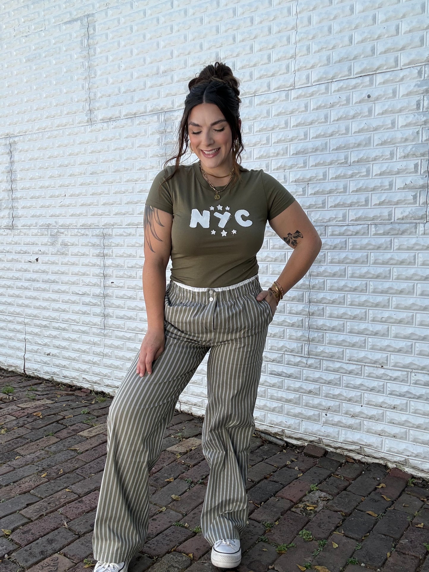 Olive Pinstripe Boxer Pants
