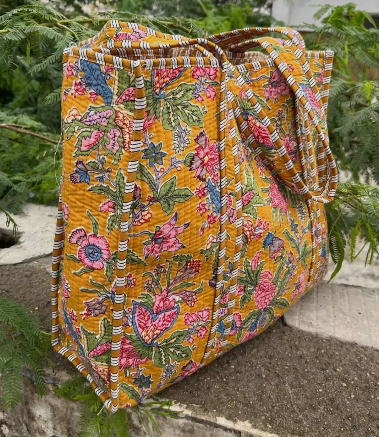 Mustard Boho Floral Quilted Bag
