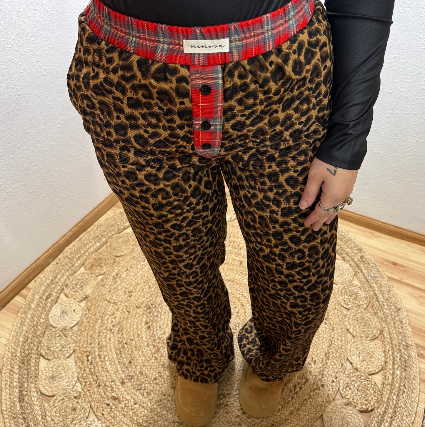 Leopard Plaid Trim Boxer Pants
