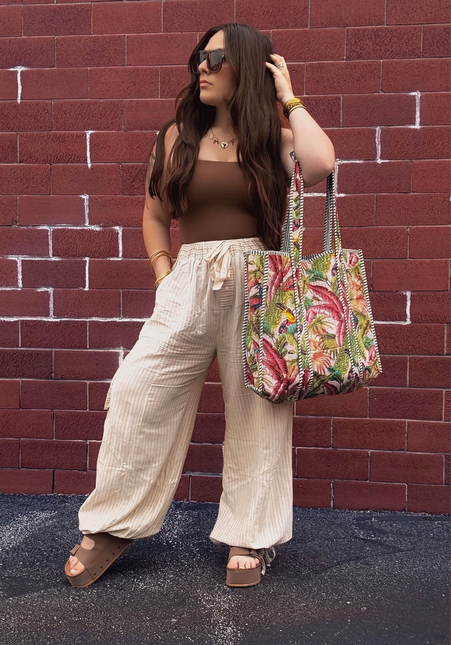 Neutral Striped Linen Pants