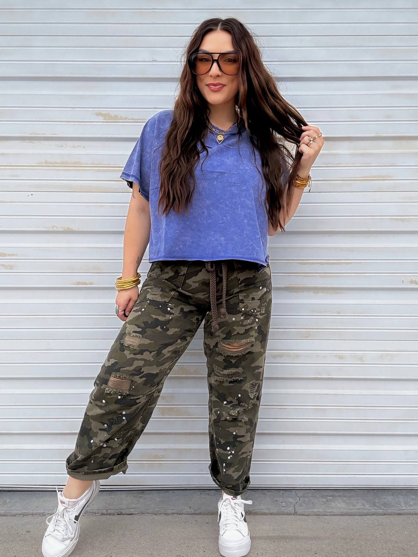 Boxy Mineral Washed Tee : Blueberry