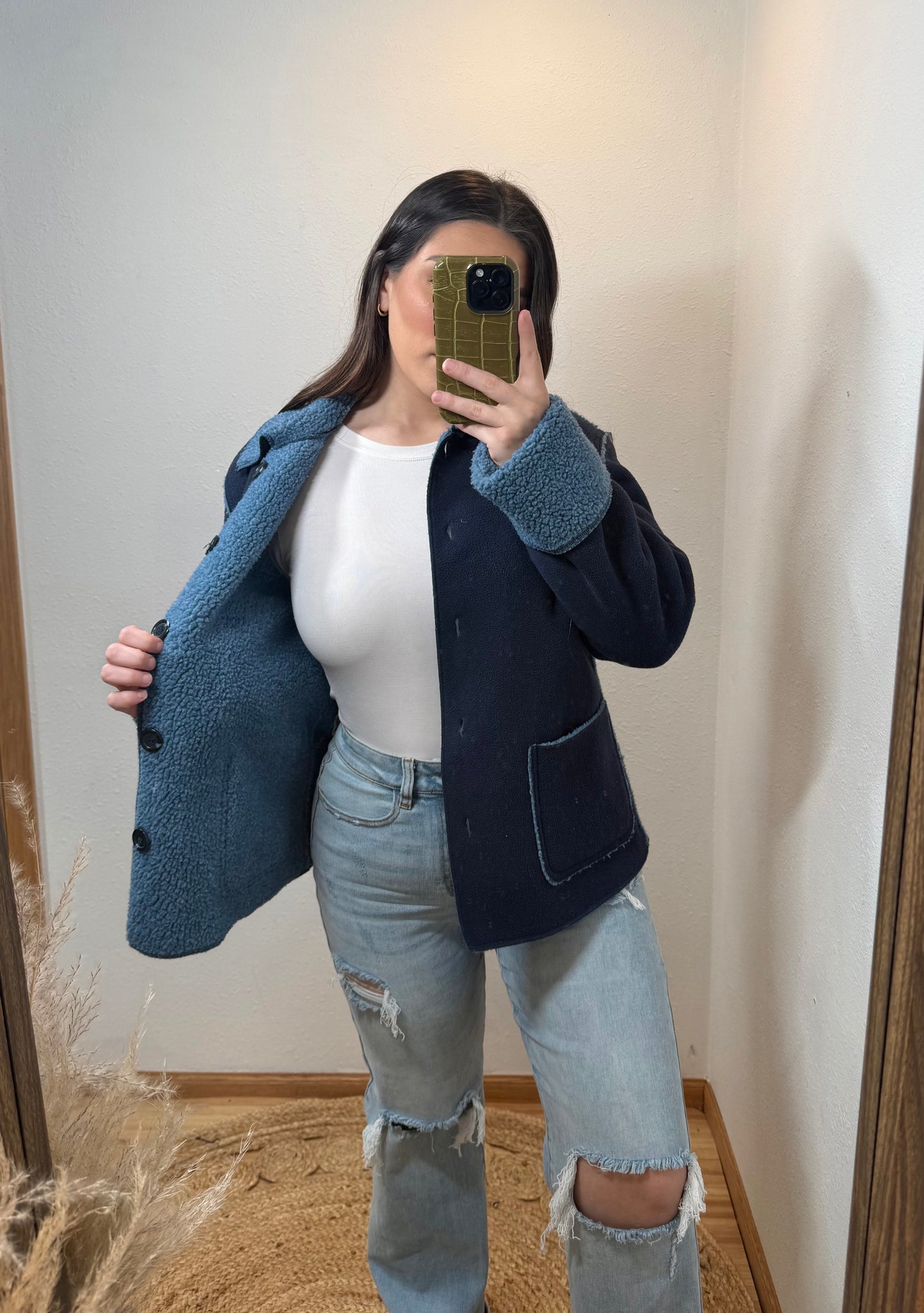 Navy Reversible Fleece Vintage Jacket (Medium)