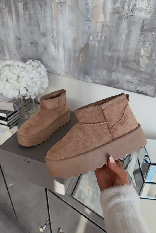 Ultra Mini Platform Booties : Beige