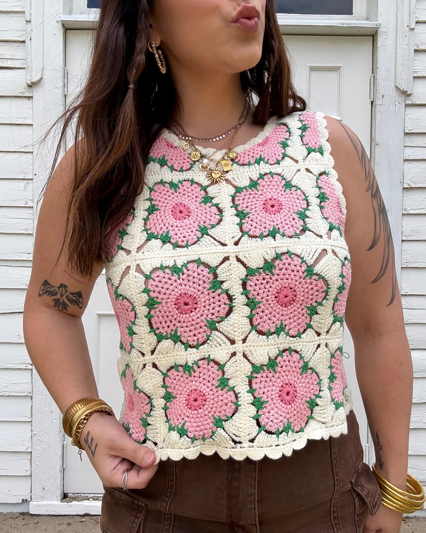 Daisy Crochet Knit Tank