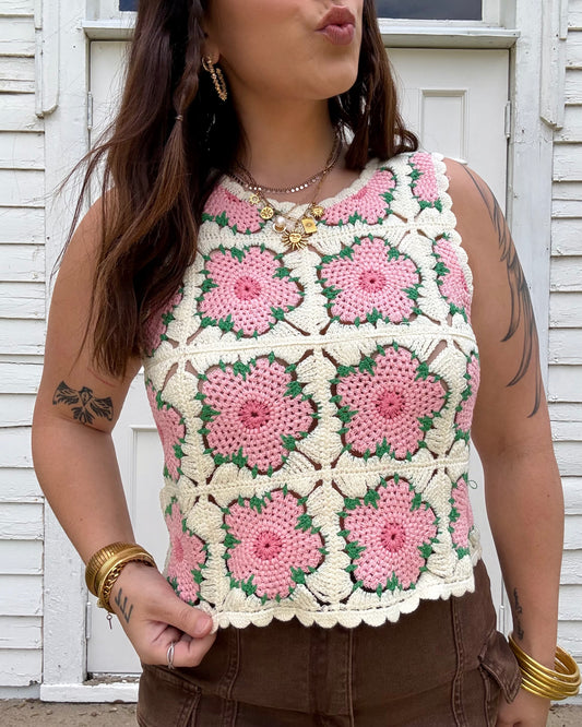 Daisy Crochet Knit Tank