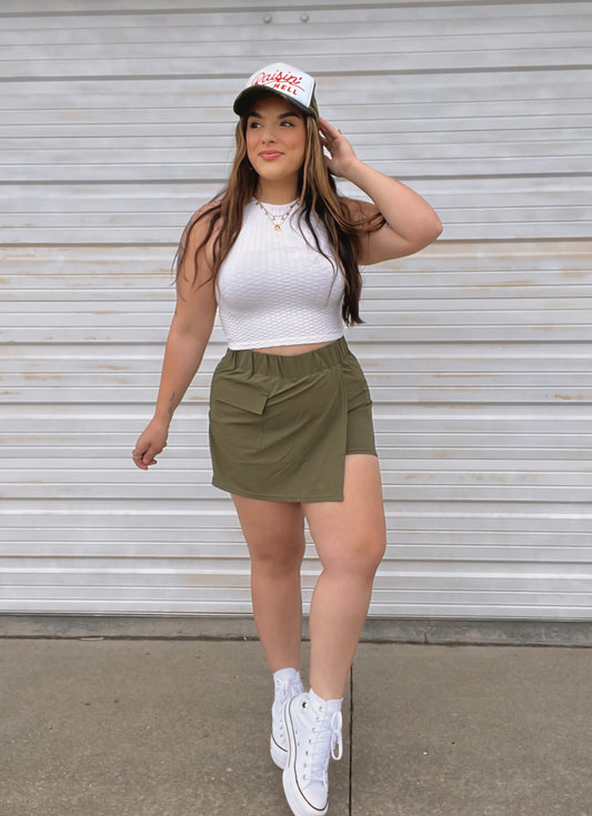 Olive Cargo Asymmetrical Skort