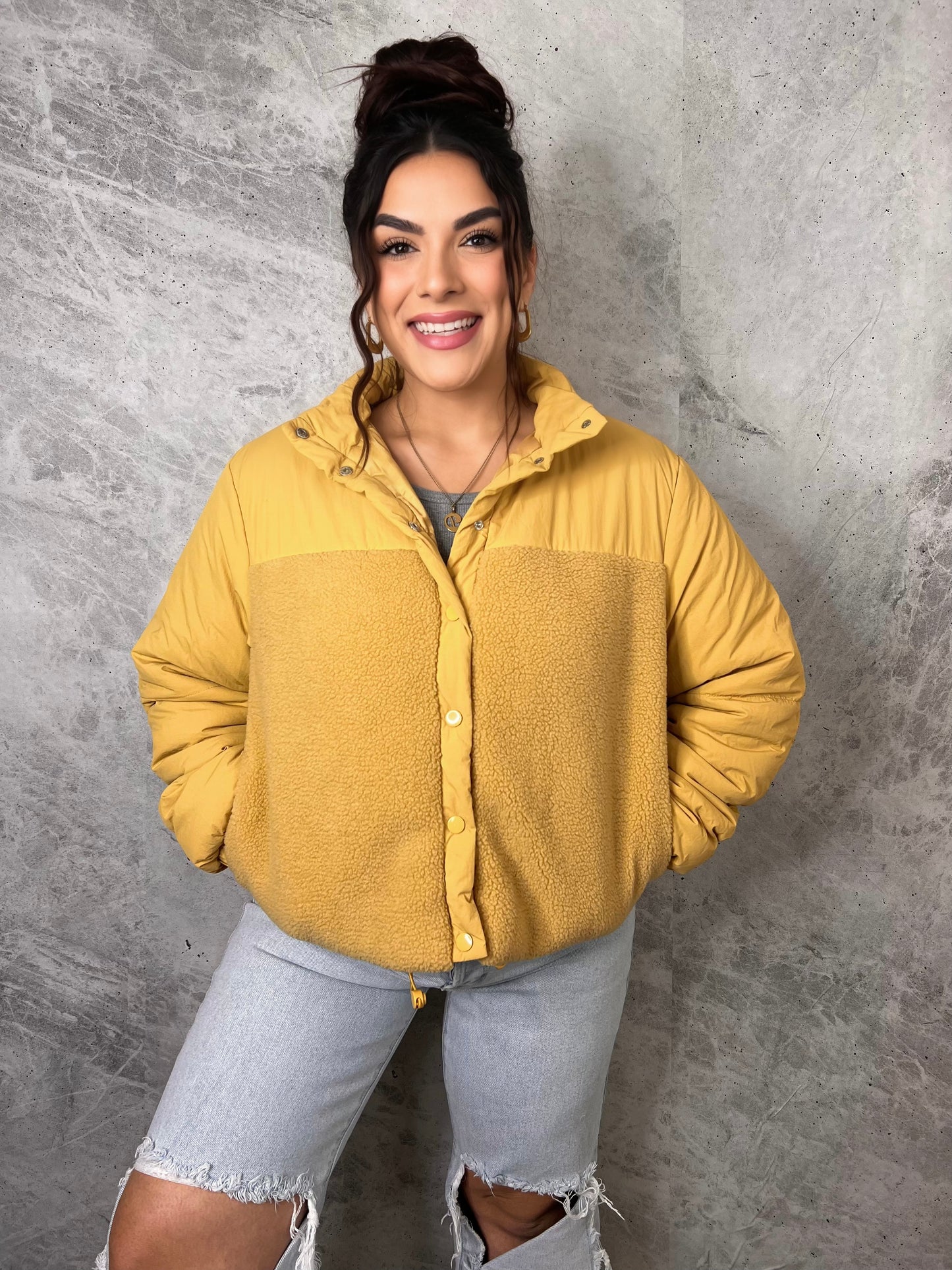 Mustard Teddy Puffer Jacket