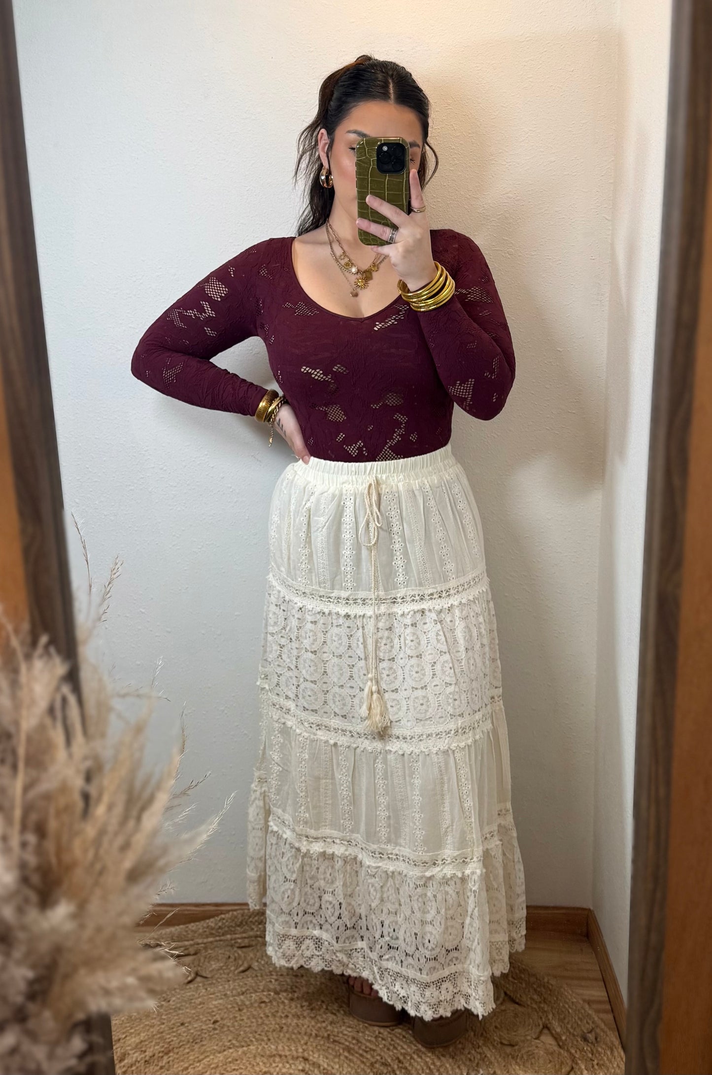 Wisteria Boho Lace Maxi Skirt