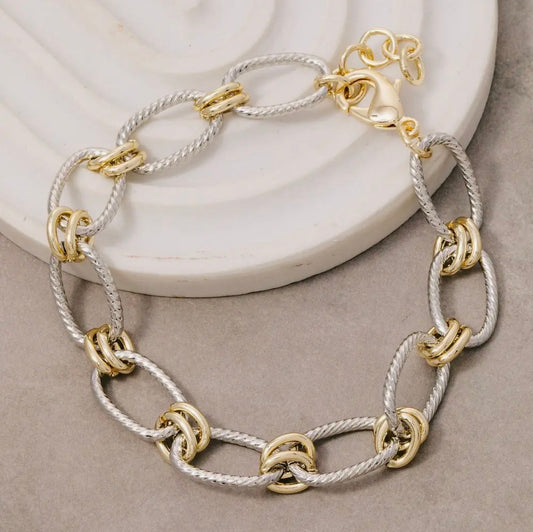 Mixed Metal Double Oval Link Bracelet