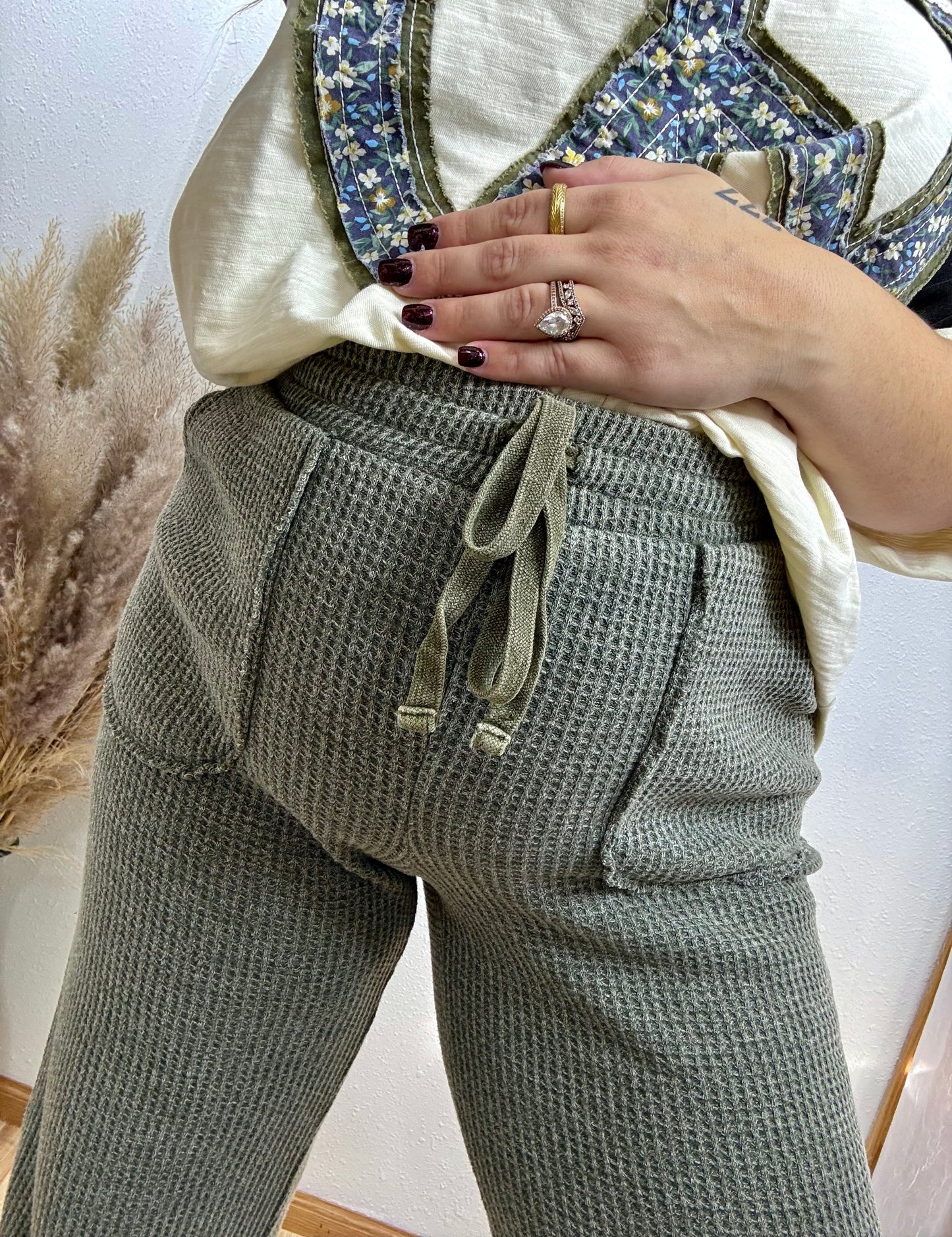 Olive Waffle-Knit Lounge Pants: S-3X