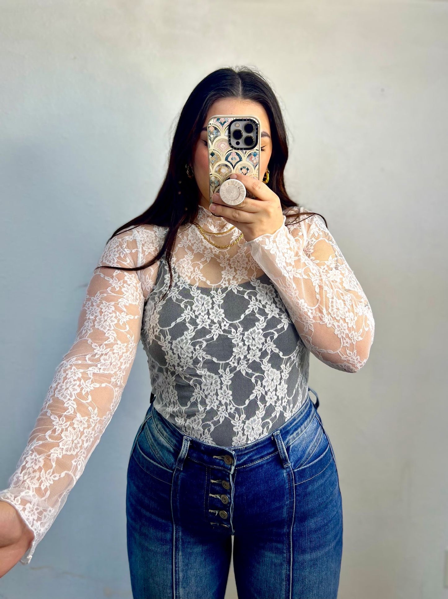 CURVY | Floral Lace Sheer Layering Tops