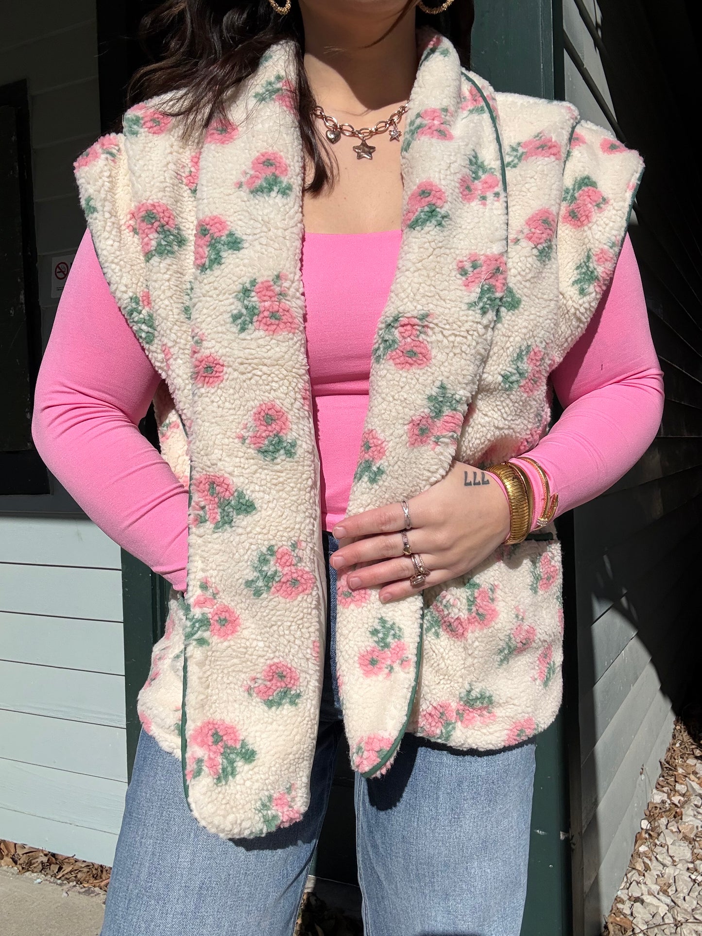 Spring Floral Oatmeal Fleece Vest