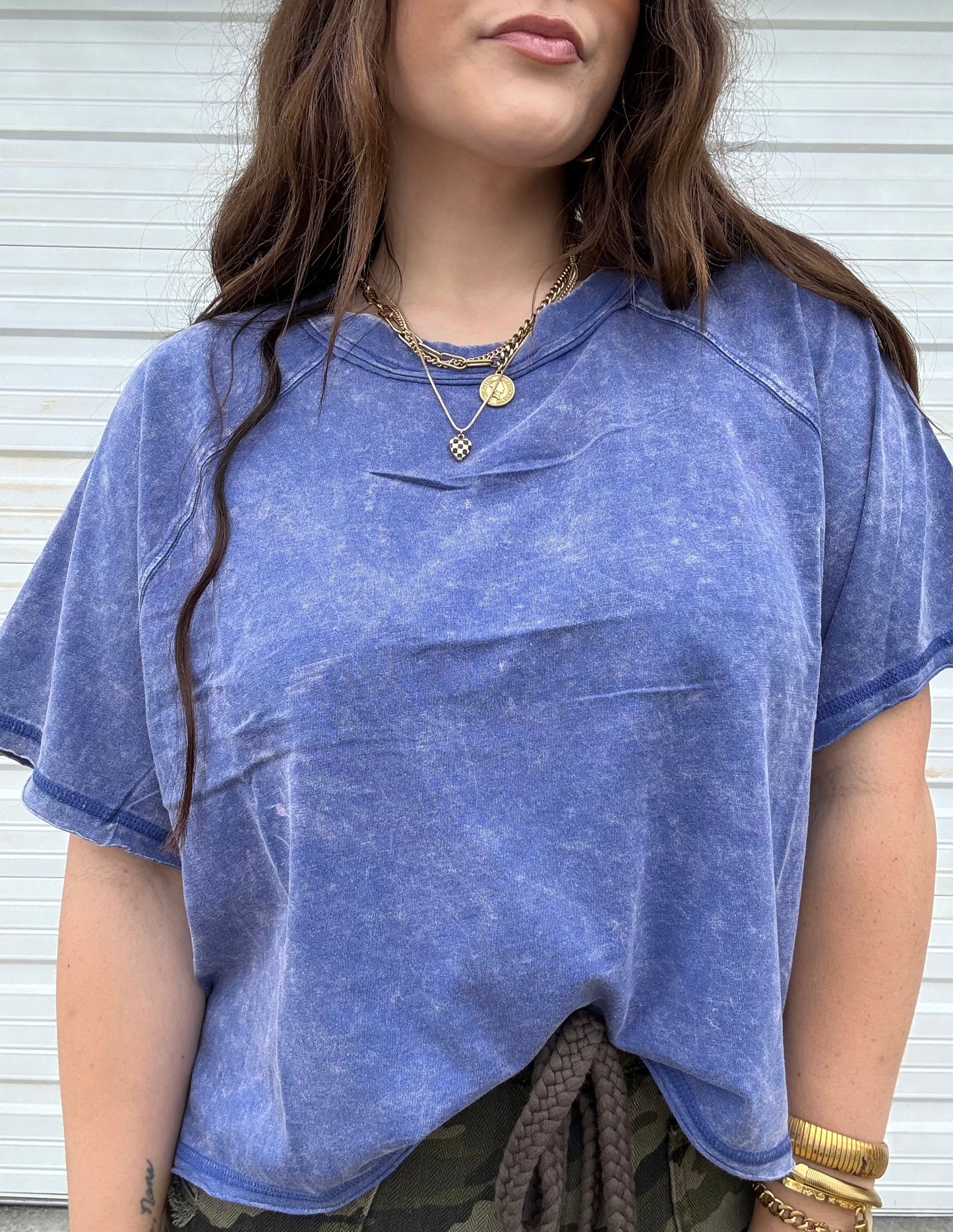 Boxy Mineral Washed Tee : Blueberry
