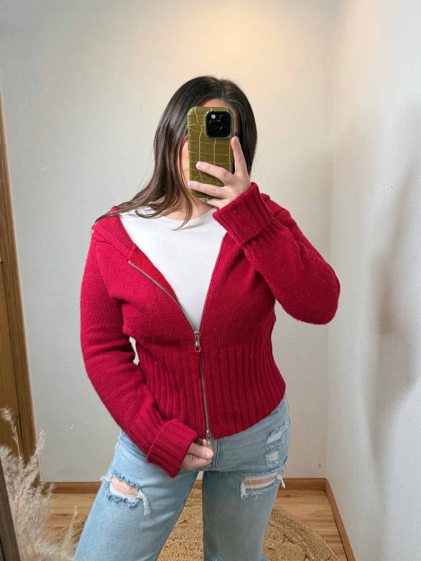 Express Y2K Double Zip Knit Jacket (Large)