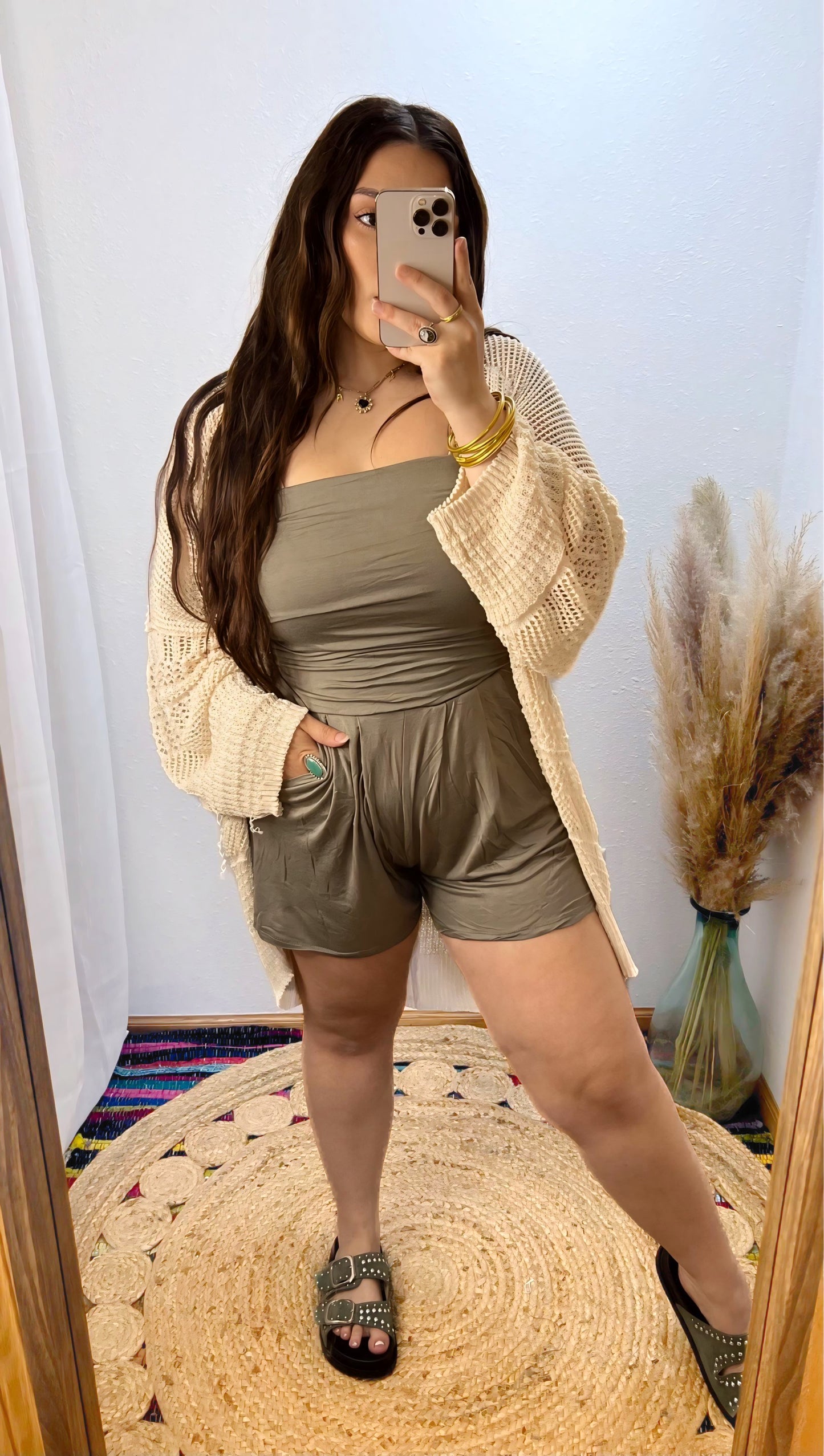 Mik Tube Top Romper : Faded Olive