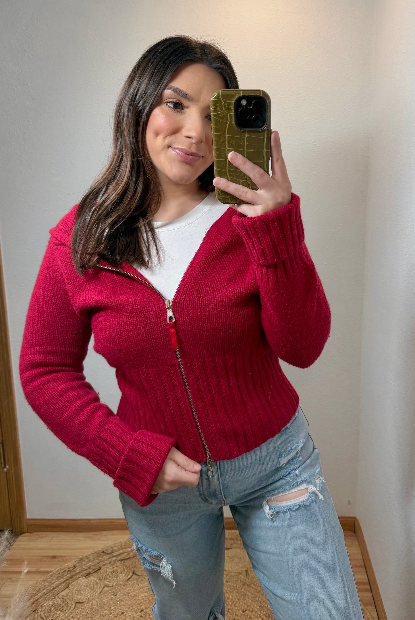 Express Y2K Double Zip Knit Jacket (Large)