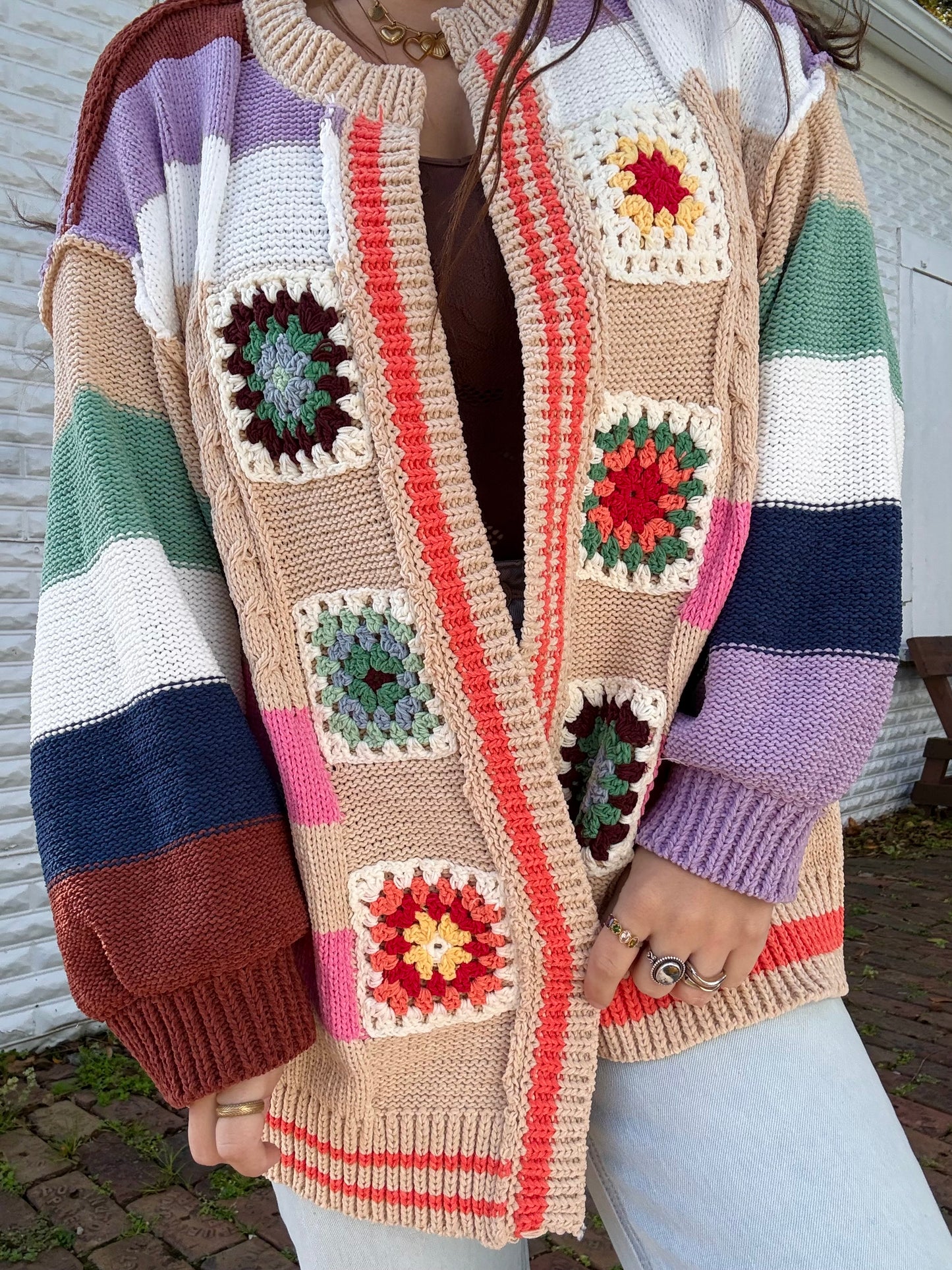 POL Granny Patch Knit Cardigan