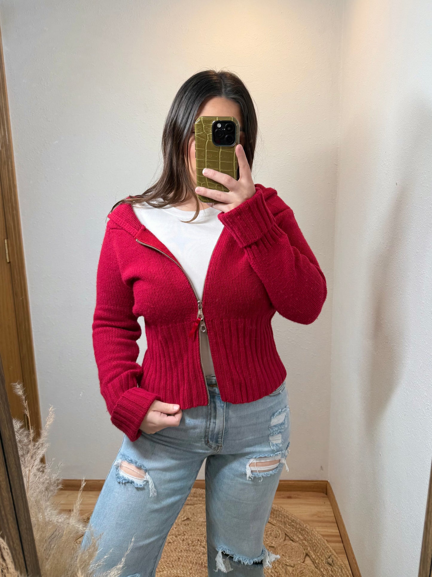 Express Y2K Double Zip Knit Jacket (Large)