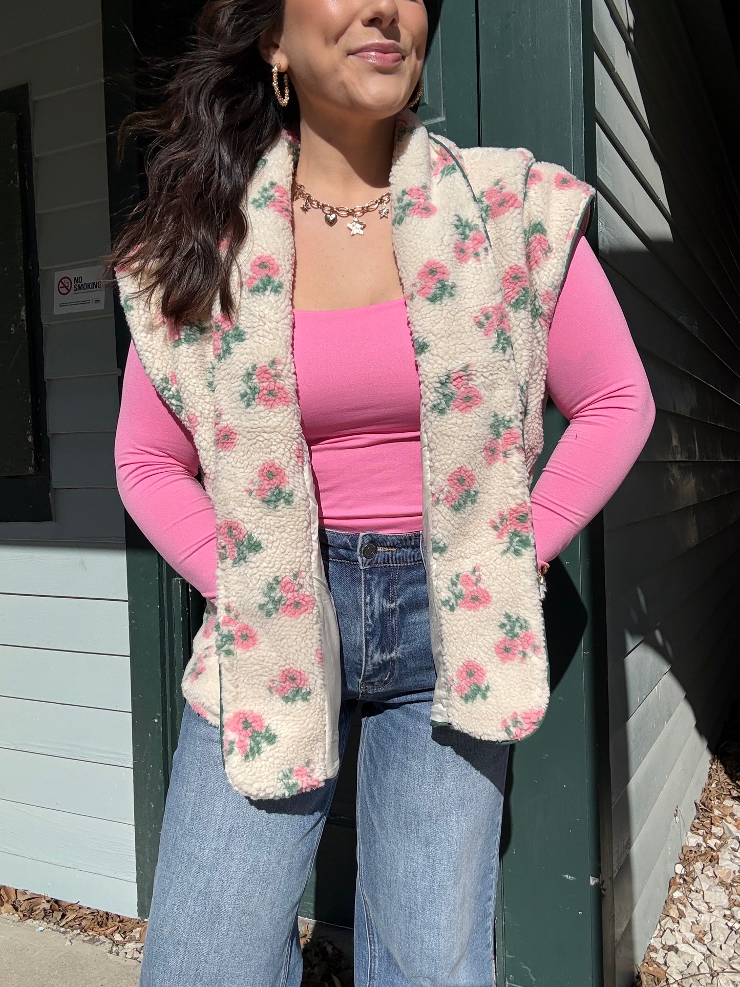 Spring Floral Oatmeal Fleece Vest
