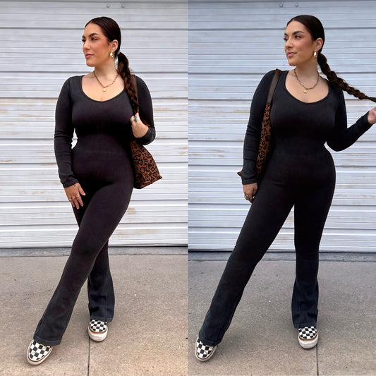 Running Around Ribbed Jumpsuit : Black